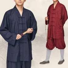 Унисекс высокого качества хлопок буддийские монахи костюмы Медитация одежда abbot униформы пальто темно-красный/синий