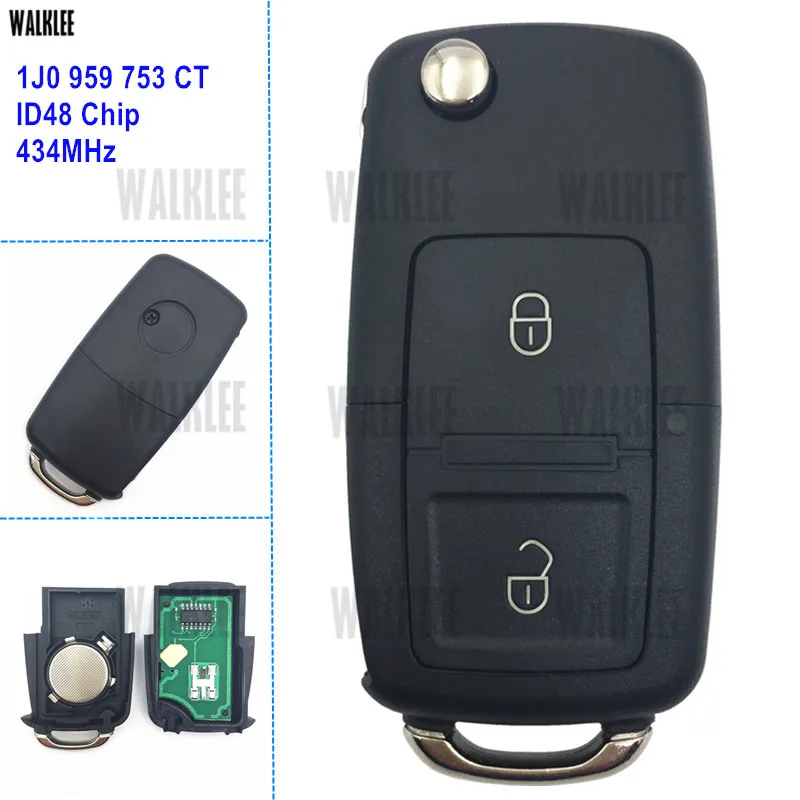 

WALKLEE 1J0 959 753 CT 1J0959753CT Remote Key suit for VW/VOLKSWAGEN Bora Polo Golf MK4 Transporter 434MHz with ID48 Chip