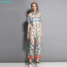 QYFCIOUFU 2018 Fashion Runway Suit Set Women’s Short Sleeve Gorgeous Floral Print Blouse And Vintage Summer Pants Two Pieces Set