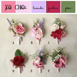 Йо Чо свадебные свадебная бутоньерка Goom Невеста Цветок на запястье розы бутоньерки, изготовленные вручную Жених невесты жениха цветы