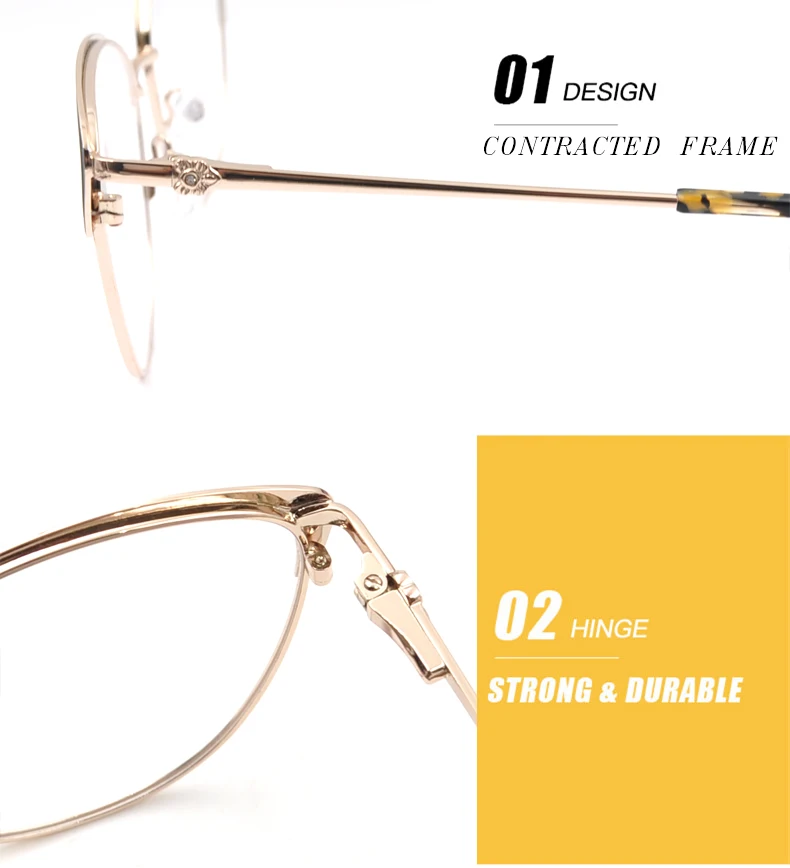 Ladies stylish large frame stainless steel glasses frame retro transparent gold frame eyeglasses
