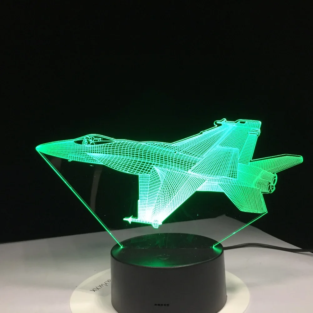 3D светильник F16 Fighting Plane с дистанционным переключателем маленький ночник цветной