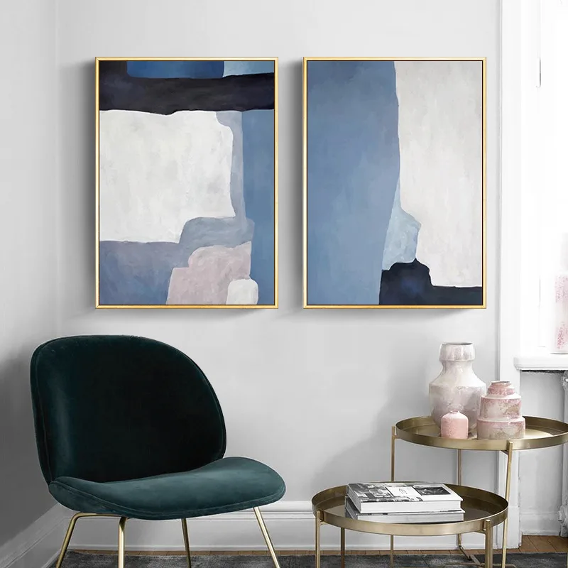 Современная живопись маслом картины Wall Art Абстрактная Скандинавская синий тон