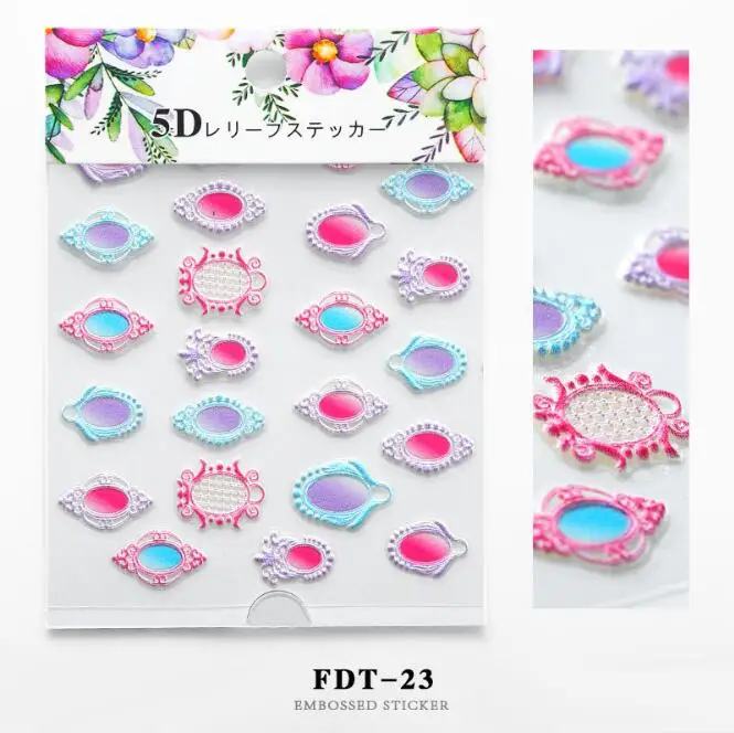 5D рельефные наклейки для ногтей, наклейки с акриловой гравировкой, наклейки с водными цветами, наклейки для маникюра, Слайдеры для украшения ногтей - Цвет: FDT-23