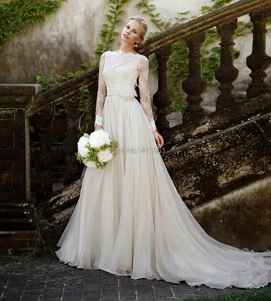 Snippets Whispers Ribbons Long Sleeved Vintage Wedding Dresses For