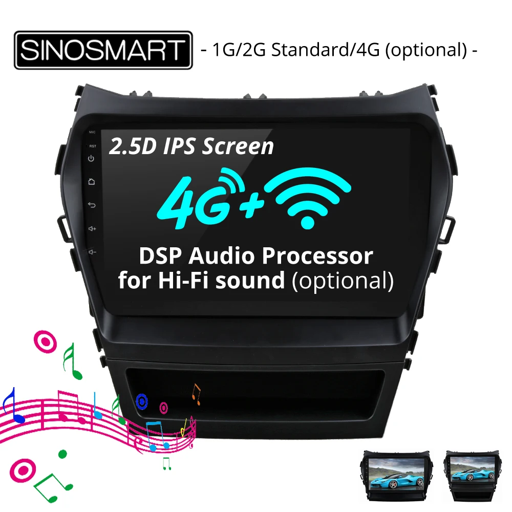Discount SINOSMART 2.5D IPS/QLED Screen 1G/2G Car GPS Navigation for Hyundai IX45 Santa Fe 32EQ DSP Audio Processor, 4G RAM Optional 0