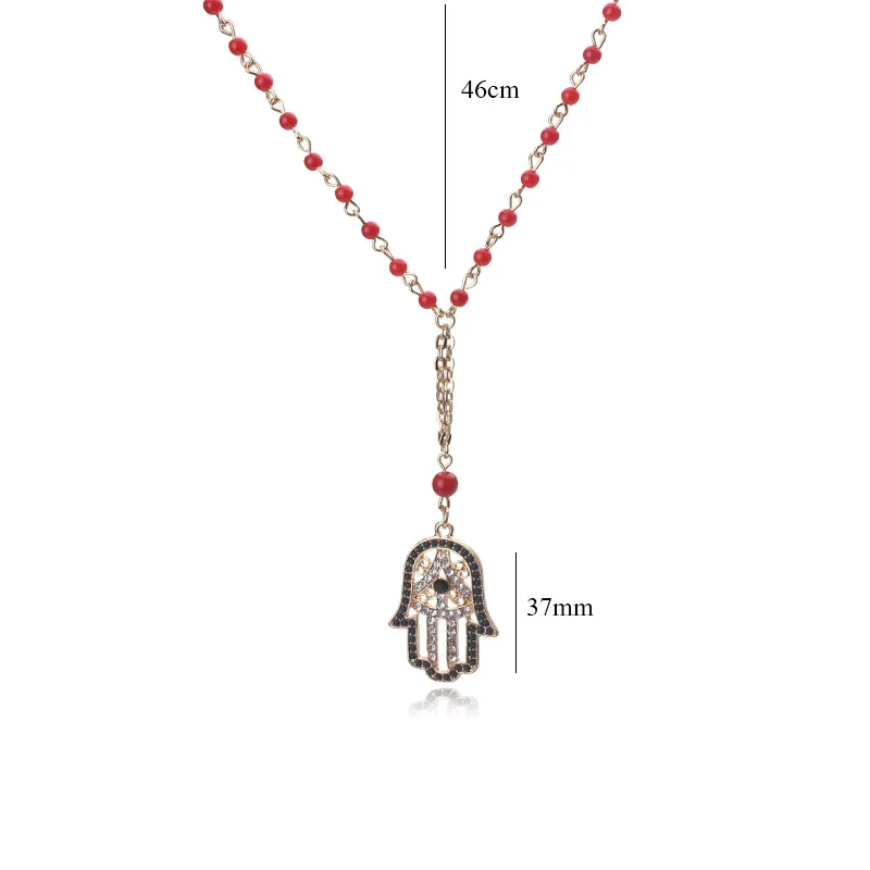 Колье Lucky Evil Eye Hamsa для женщин цепочка из бисера черного и красного цветов модные