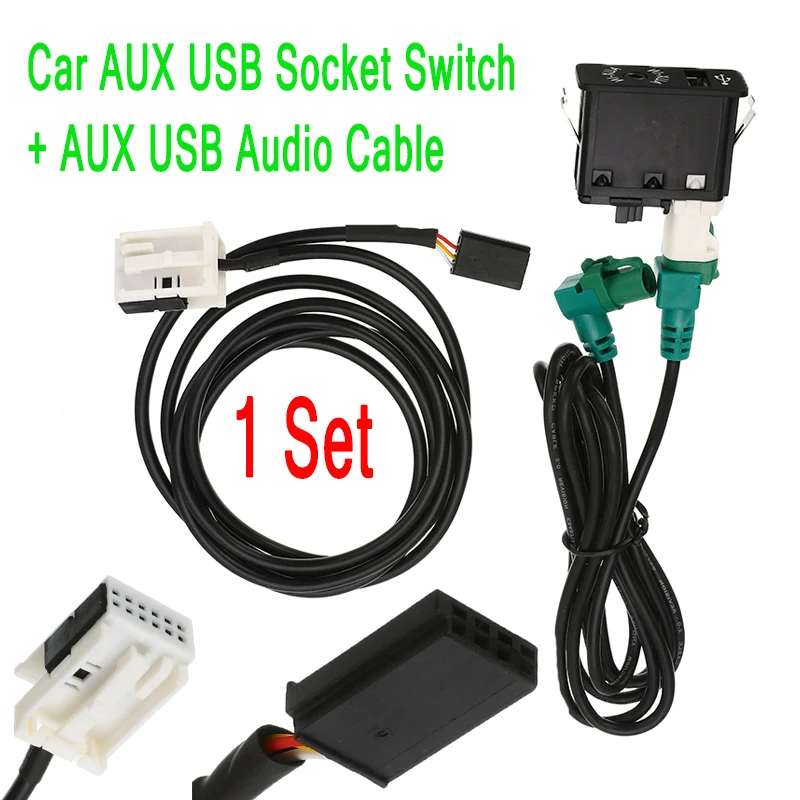 

1 Set Car AUX USB Socket Switch + AUX USB Audio Cable Harness Wire Button AUX IN Kit For BMW E60 E61 E63 E64 E87 E90 E70 F25