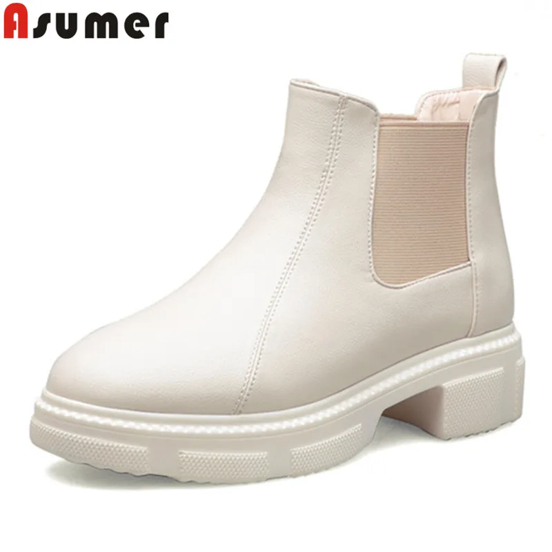 

ASUMER 2020 new ankle boots for women round toe slip on ladies boots square heels casual autumn winter boots women