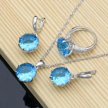 Natural Silver 925 Jewelry Sets Blue Cubic Zirconia Stone Jewelry Kits For Women Wedding Earrings/Pendant/Ring/Necklace Set 925 sterling silver opal stone wedding bridal jewelry sets earrings for women costume jewelry pendant necklace ring set gift box