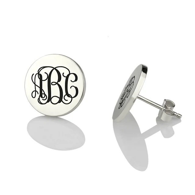 Whole Monogram Stud Earrings Circle Engraved Initial Whole Monogram Stud Earrings Circle Engraved Initial Sterling Silver Bridesmaid For Women