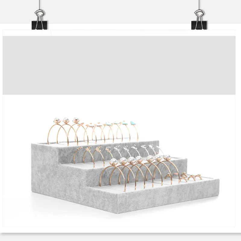 Cena 1 Pc biały 3 Tier Velvet bransoletka Chain Watch T bar Rack biżuteria ciężka podstawka uchwyt biżuteria organizator ciężka stojak