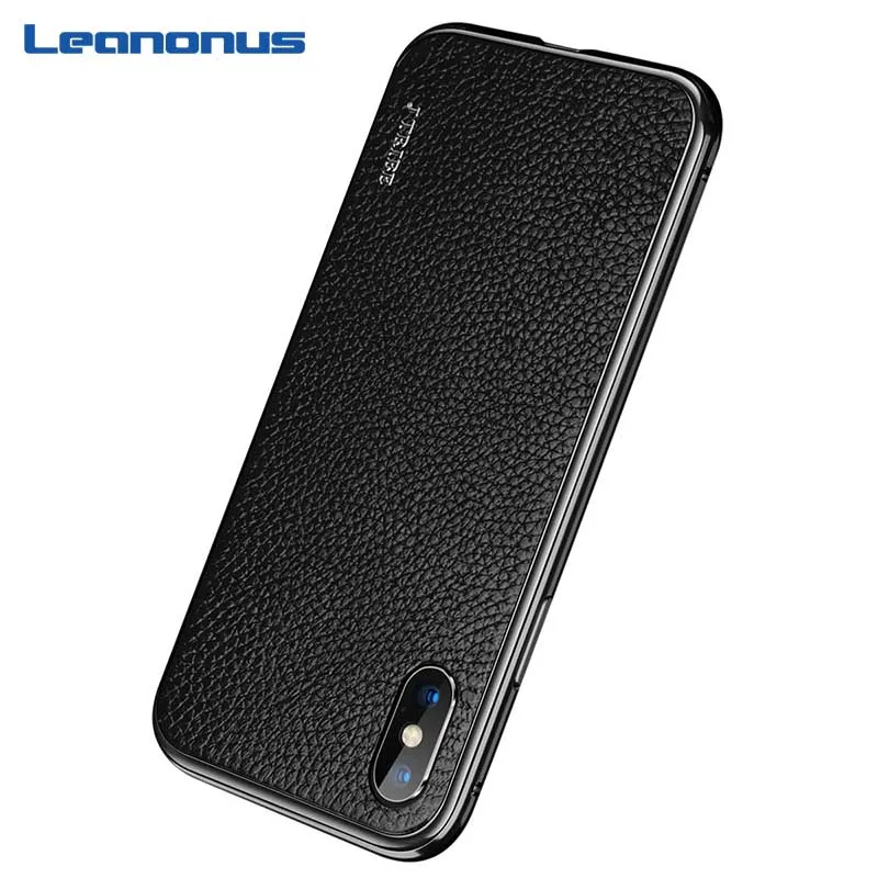 

Plating Metal Frame Genuine Leather Case for iPhone X XS XR XS Max Cover Litchi Grain Coque for iPhone XS XR X XS Max Case