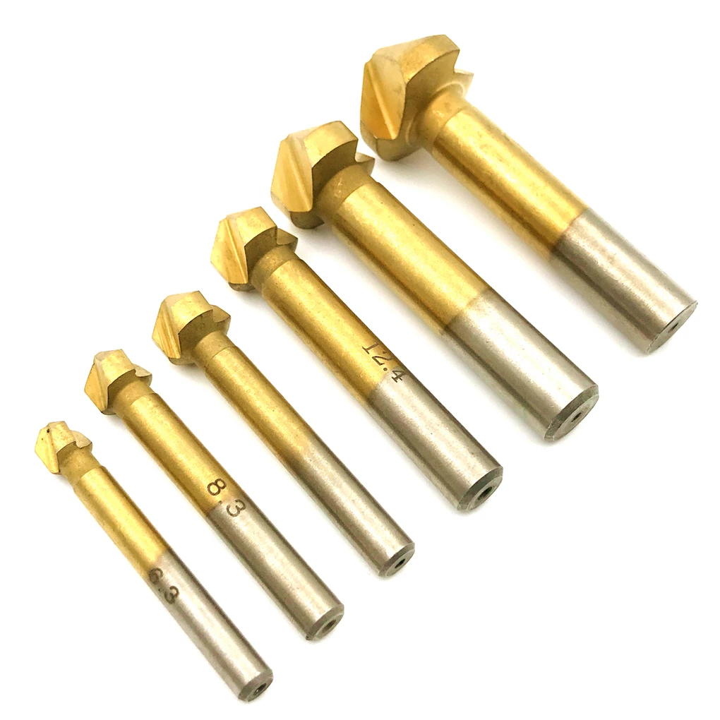 

6pcs 3 Flute 6.3/8.3/10.4/12.4/16.5/20.5mm Countersink Drill Bit Round Handle 90 Degree HSS Wood Steel Chamfer Cutter Tool