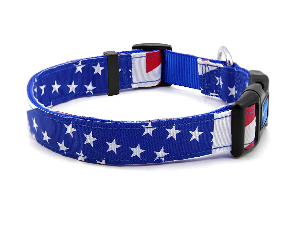 Нейлоновый ошейник для собак регулируемый, принт с американским флагом, быстросъемный ошейник для щенков для маленьких и средних собак