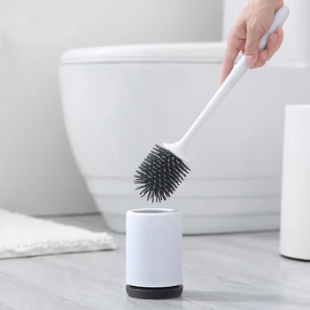 

Durable Toilet Brush Set Bathroom Accessories Replacement Portable Scrub Long Handle Cleaning Tool Toilet Brush Silicone