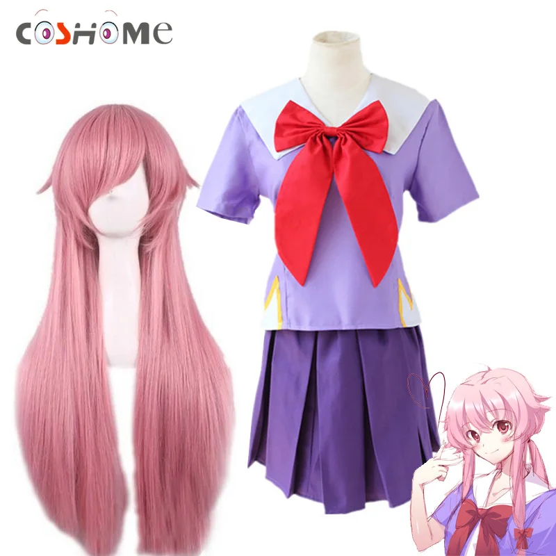 Coshome дневник будущего Gasai Yuno косплей костюмы платье униформа Mirai Nikki для женщин