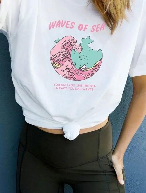 Kuakuayu HJN Waves Of The футболка с морским принтом Kawaii Pastel Grunge Great Wave Off Kanagawa 90s Эстетическая футболка