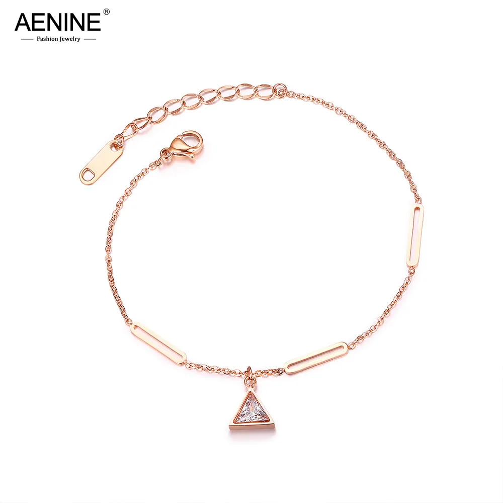 

AENINE Geometric Triangle Zircon Titanium Steel Charm Bracelets Bohemia Chain & Link Bracelet Summer Vacation Jewelry AOGS1003
