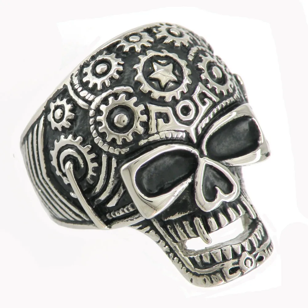 

Fanssteel Stainless Steel Jewelry SUNSHINE GEAR ON THE HEAD MECHANIC SKULL RING FSR09W72