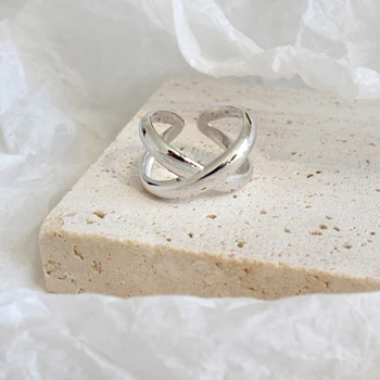 

Punk X Cross Big 925 Silver Ring Woman Polished White Gold Female Ring Geometry Hyperbolic Wide Adjustable Ladies Ring Jewelry