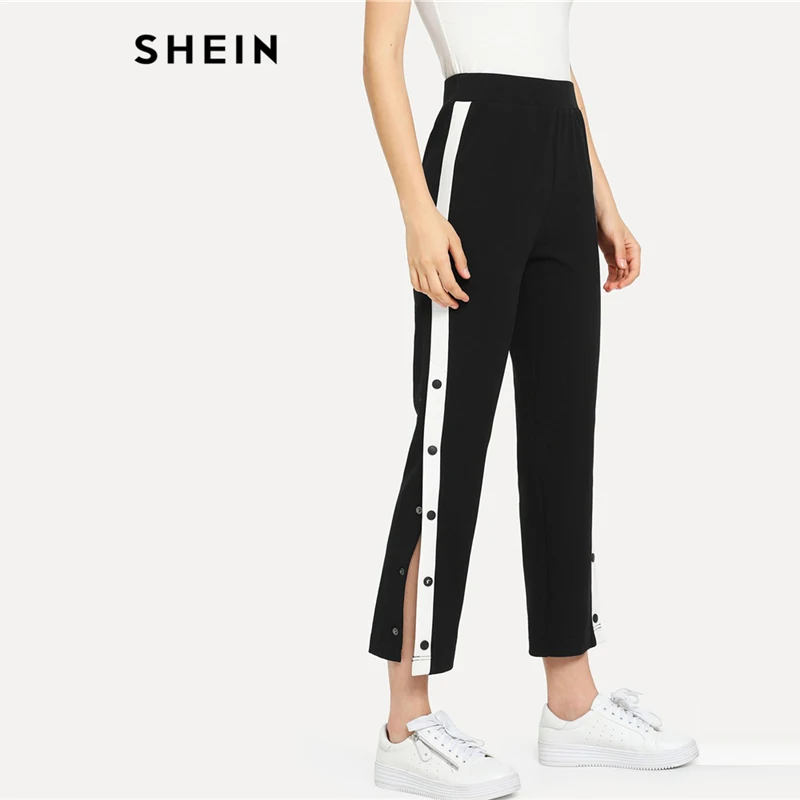 SHEIN Спортивные Брюки С Контрастной Отделкой, Стильные Брюки С Декоративными Пуговицами