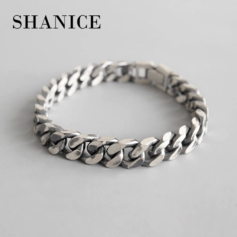 SHANICE мужской Корейский S925 Серебряный браслет INS ветер простой ретро старая цепочка женский браслет Пара серебряные цепочки с орнаментом
