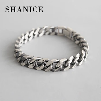 

SHANICE Men Korean S925 sterling silver bracelet INS wind simple retro old chain female bracelet couple silver chain ornaments