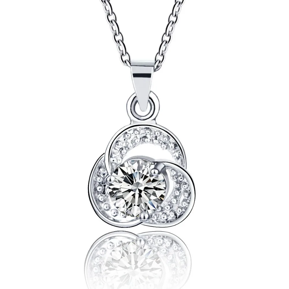New Simple Elegant CZ Crystal Tri Circle Shaped Necklaces Silver Color