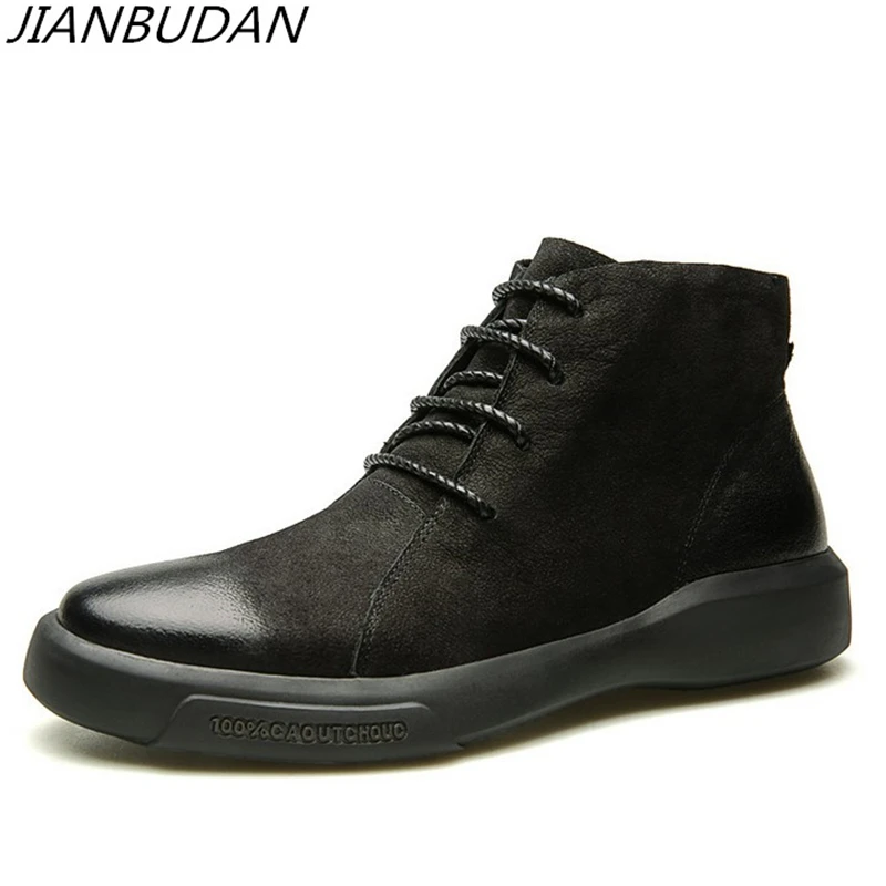 Goede JIANBUDAN Herfst casual mannen Martin laarzen Hoge kwaliteit leer mannen laarzen antislip slijtvaste militaire laarzen Maat 38 44