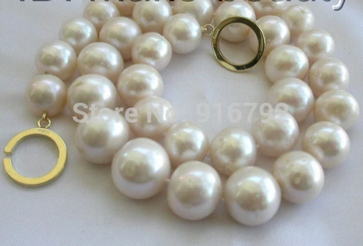 

stunning wow big 15mm round white freshwater cultured pearl necklace