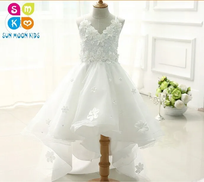 

Gorgeous White Appliques Wedding Dress Long Trailing Flower Girl Dress Princess Baby Girls Birthday Dresses
