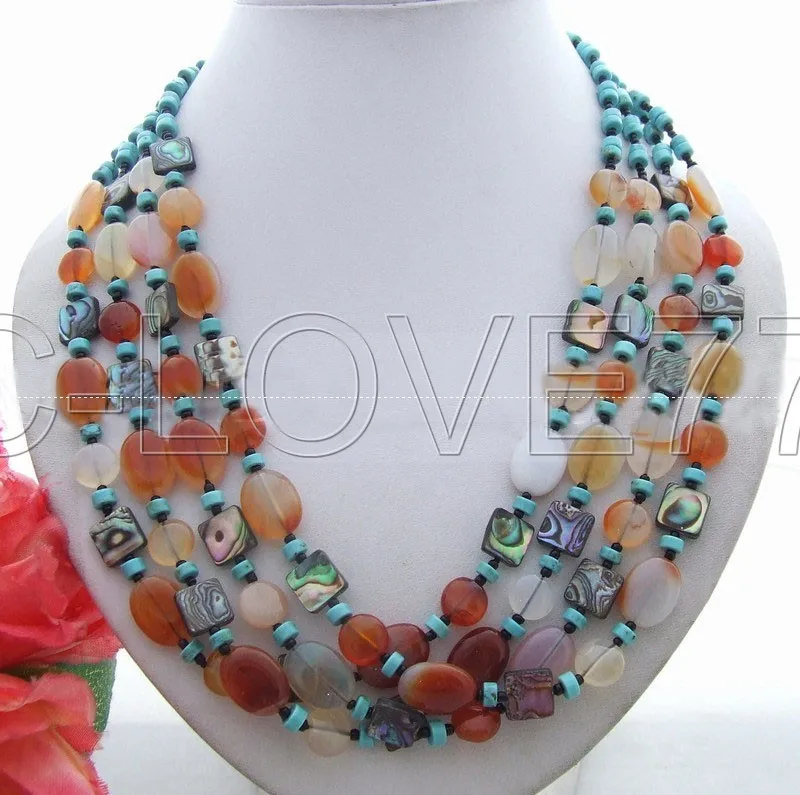 

Stunning! Carnelian&Blue Semi-precious Stone&Pana Abalone Necklace