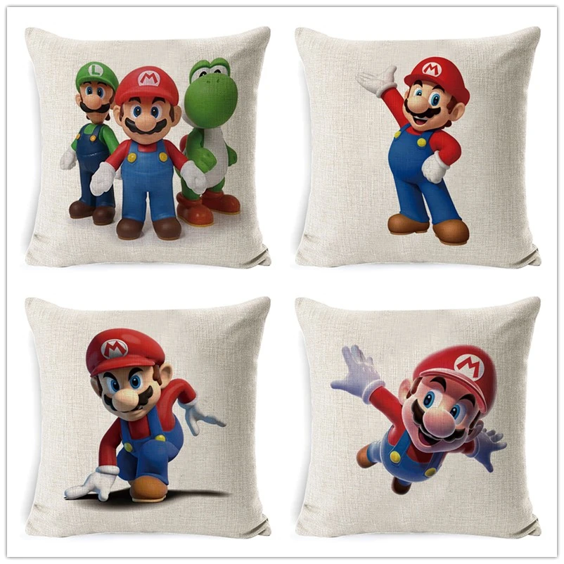 

Fokusent Cartoon Super Mario Brothers Cushion Cover Creative Cotton Linen Pillowcase Hotel Throw Pillow case Almofada Cojine