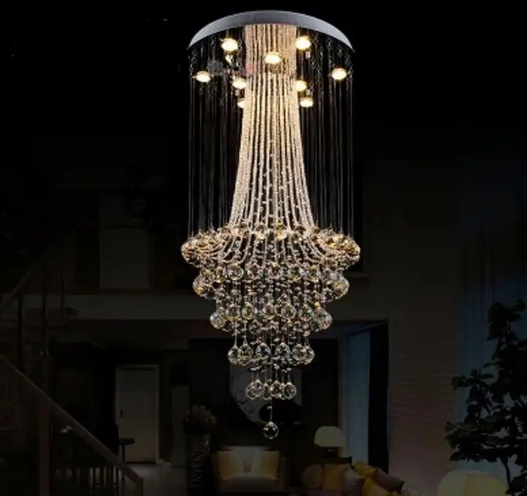 simple modern Double staircase long villa staircase chandelier living