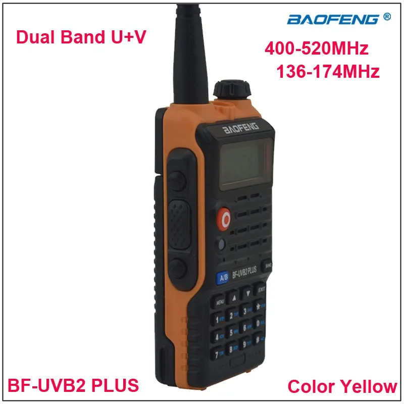 Baofeng bf-uvb2 плюс двухдиапазонный VHF и UHF Двухканальные рации BF uvb2 двухстороннее радио желтый Цвет w/динамик 1200 мАч литий-ионный батарея