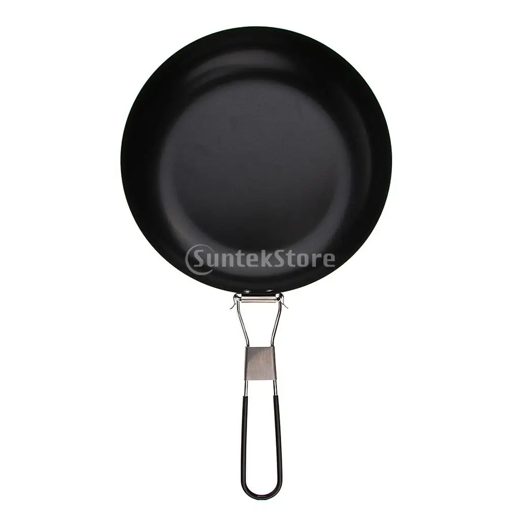Non-stick Iron Frying Pan Outdoor Portable Camping Folding Pot Cookware with Folding Handle