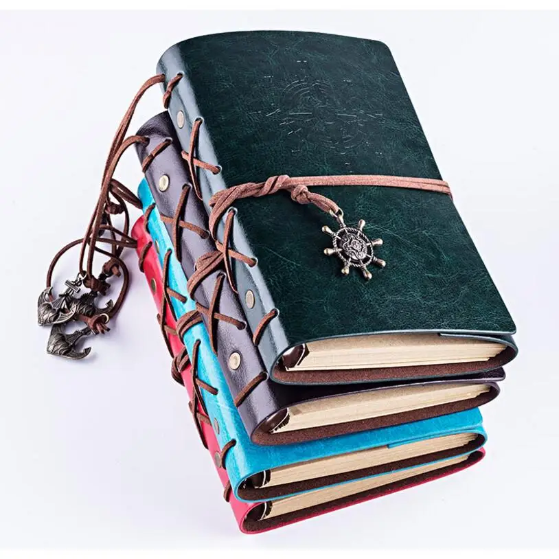 5 7 8.5 Inch PU Leather Loose-leaf Notebook Travel Notepad 80 Sheets Khaki Paper Birthday Pirate Sailor Pirate Book Diary