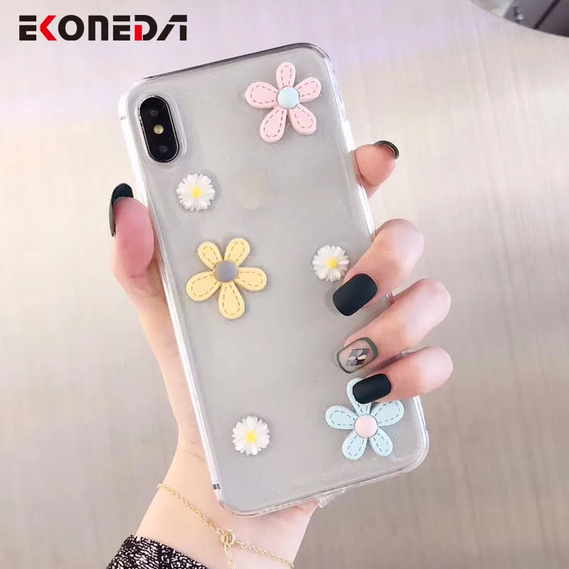 

EKONEDA 3D Fresh Floral Case For iPhone XR XS Max X Case Transparent Soft Silicone Case For iPhone 7 Plus 6 6S 8 Plus