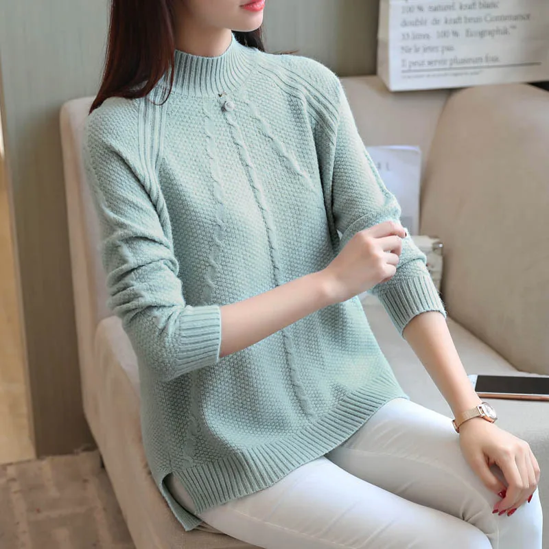 

Autumn and winter new round neck pullover sweater female casual loose thin solid color sweater long sleeve bottoming shirt