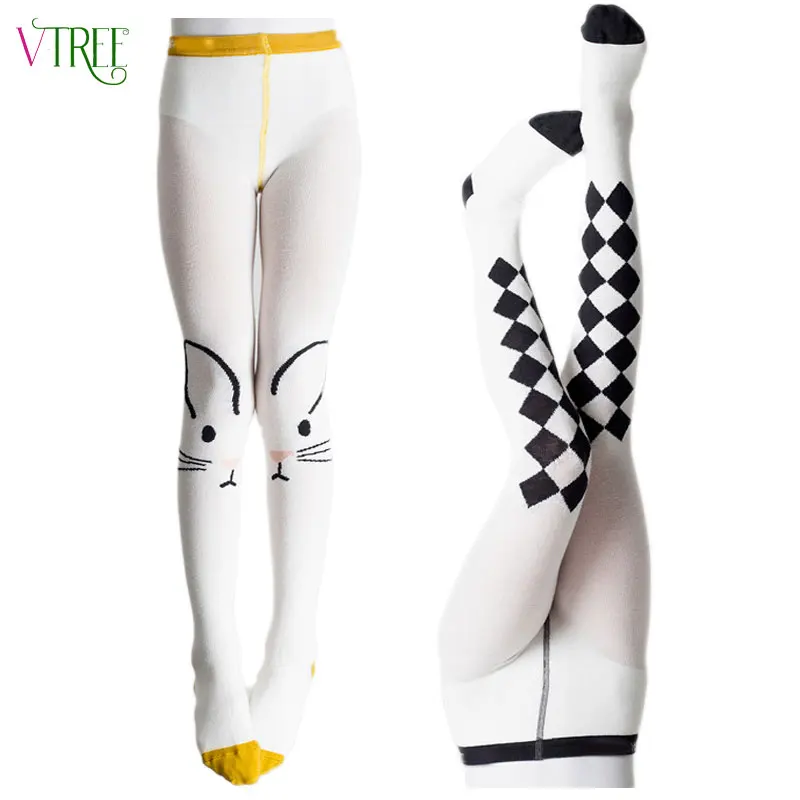 

V-TREE Rabbit/Plaid children tights for baby cute girls tights fashion child pantyhose cotton stockings for girls dance