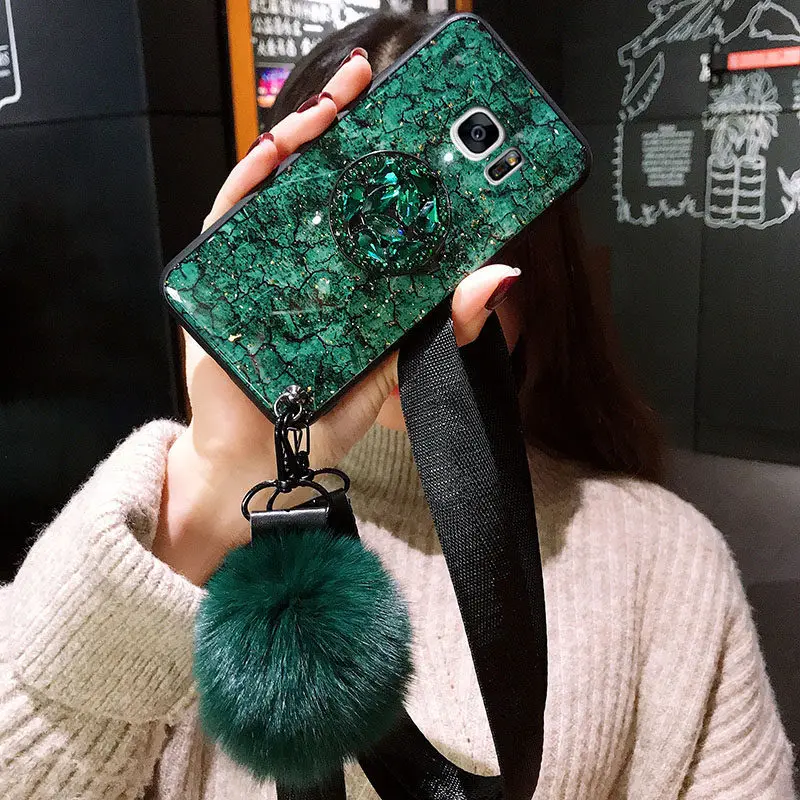 

For Samsung Galaxy J8 J730 J530 J330 J7 Prime DUO J6 J5 J4 Plus J2 Core Case Cover Glitter Plush Ball Hand Strap Cases Shell