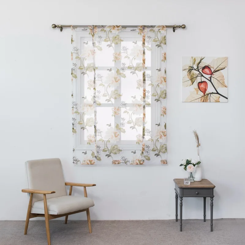 

New Butterfly Flower Type Roman Short Curtains Living Room Kitchen Burnt-out Flower Tulle Semi-shading Curtains