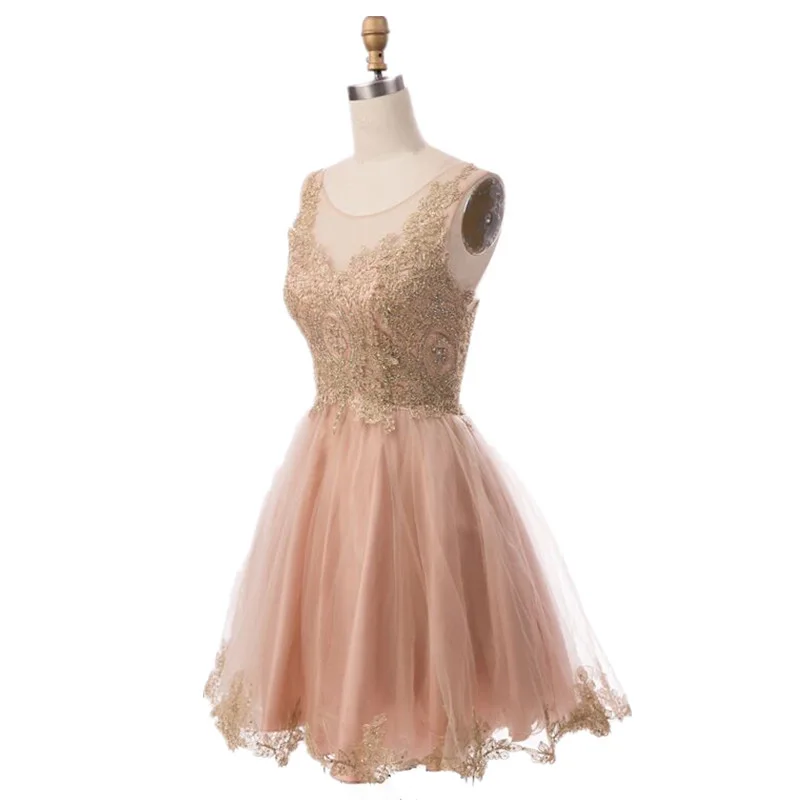 Выходные элегантные, цвета шампанского вышивка бисером платья для выпускного вечера аппликация 8 класс выпускное платье Короткое платье для выпускного вечера