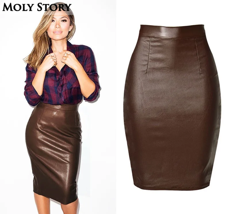 Jmwss QD Women High Waist Faux PU Leather Knee Length Pencil Midi Skirt Jmwss QD Women High Waist Faux PU Leather Knee Length Pencil Midi Skirt