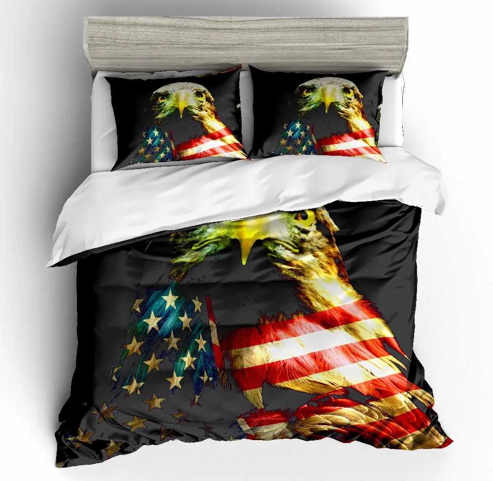 

MUSOLEI 3D Duvet Cover Set Eagle draped in the rice flag USA map US map Bed Sheet Twin queen king