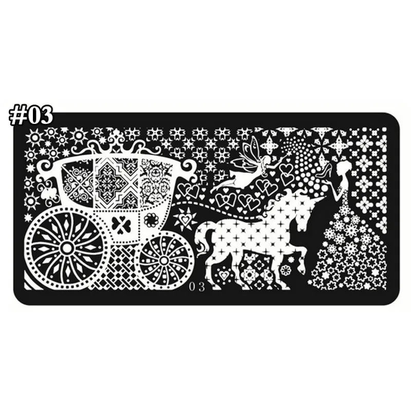 1Pcs Nail Art Image Stamp Stamping Plates Princess Unicorn Carriage
