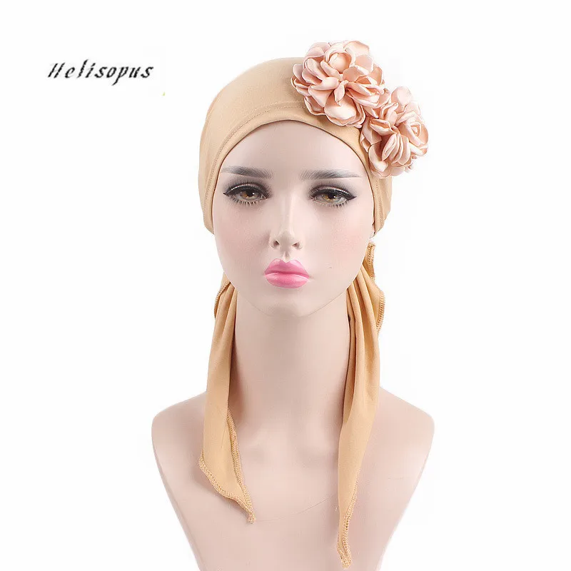 

Helisopus 2019 Flower Elastic Cloth Scarf Hat for Women Chemo Cap Turban Headband Ladies Hair Accessories Bandanas