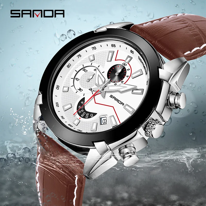 

Top luxury brand Sanda 2019 new multi-function calendar sports watch men's watch leather waterproof student male wristwatch
