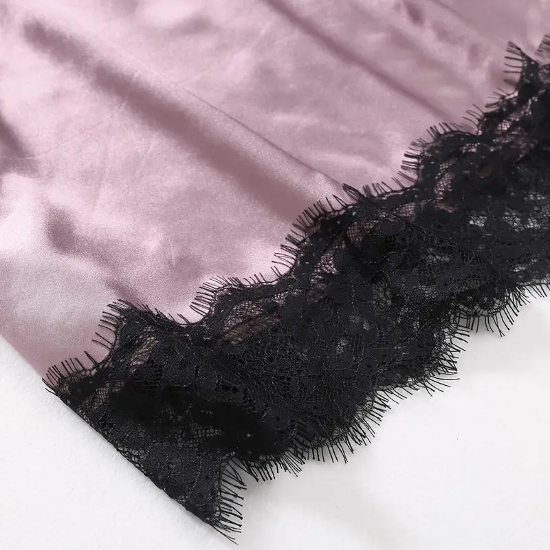 Женский сексуальный пижамный комплект из искусственного шелка с глубоким v-образным вырезом, Одноцветный лифчик, одежда для сна с цветочной кружевной отделкой, широкие шорты